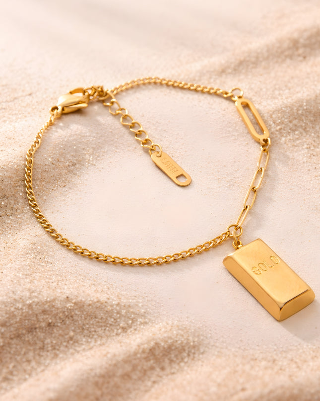 Bold Luxe Gold Bar Charm Bracelet