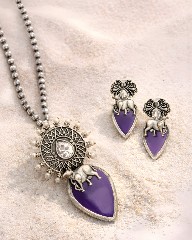 Royal Amethyst Elephant Necklace Set