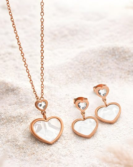 Amoura Set – Rose Gold Heart Necklace & Earrings