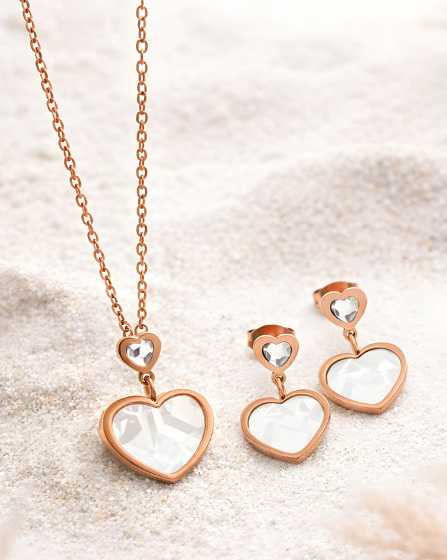 Amoura Set – Rose Gold Heart Necklace & Earrings