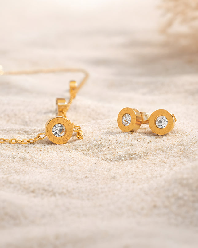 Celestia Set – Gold-Toned Station Necklace & Studs