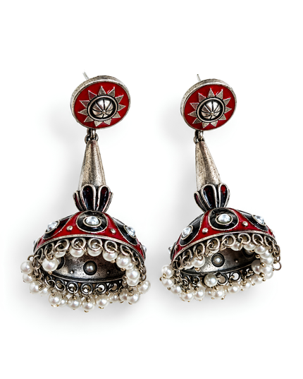 Antique Red Jhumka Earrings
