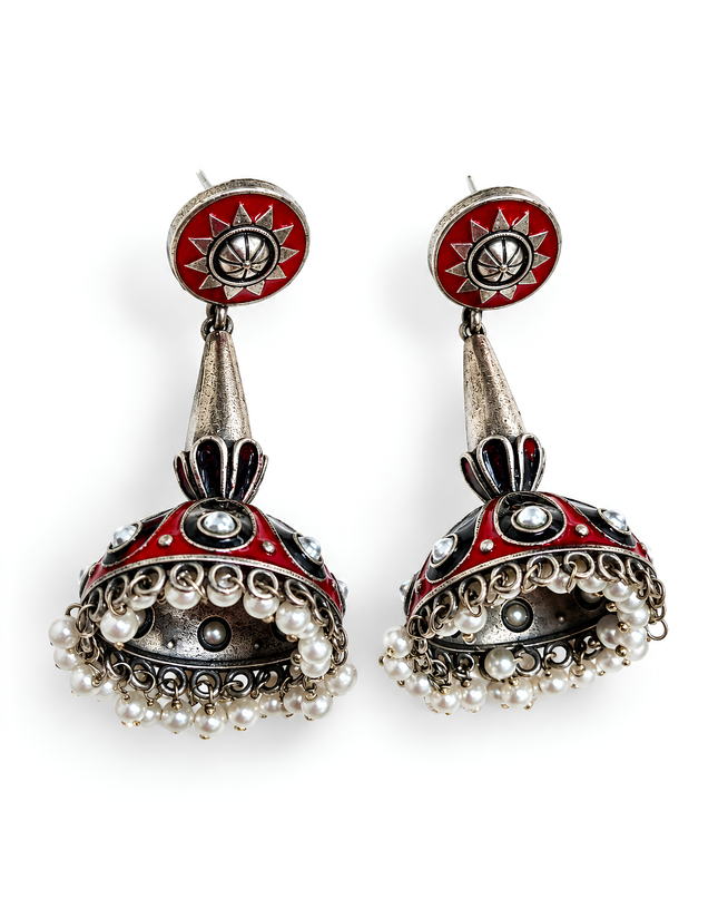 Antique Red Jhumka Earrings