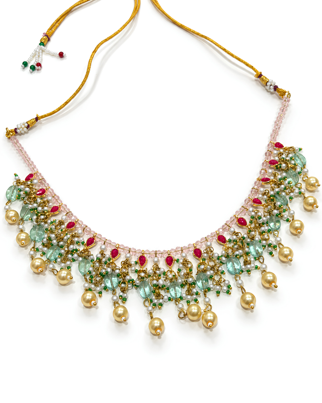 Mehrina Pastel Green Pearl & Ruby Choker Necklace Set