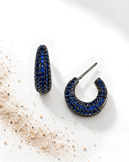 Midnight Sapphire Blue Crystal Pavé Hoop Earrings