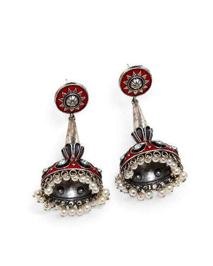Antique Red Jhumka Earrings