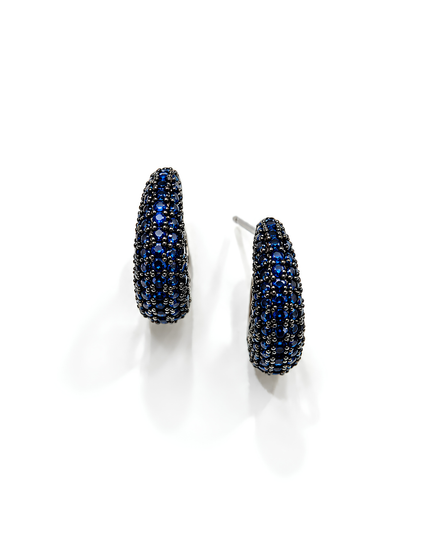 Midnight Sapphire Blue Crystal Pavé Hoop Earrings