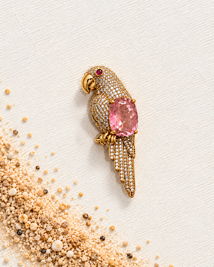 Rosella Pink Parrot Crystal Brooch