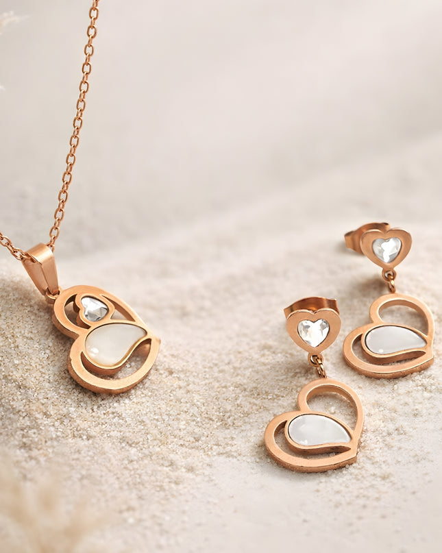 Serenita Set – Twin Heart Rose Gold Necklace & Earrings