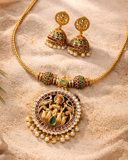 Devika Set – Temple Necklace with Jhumka Earrings