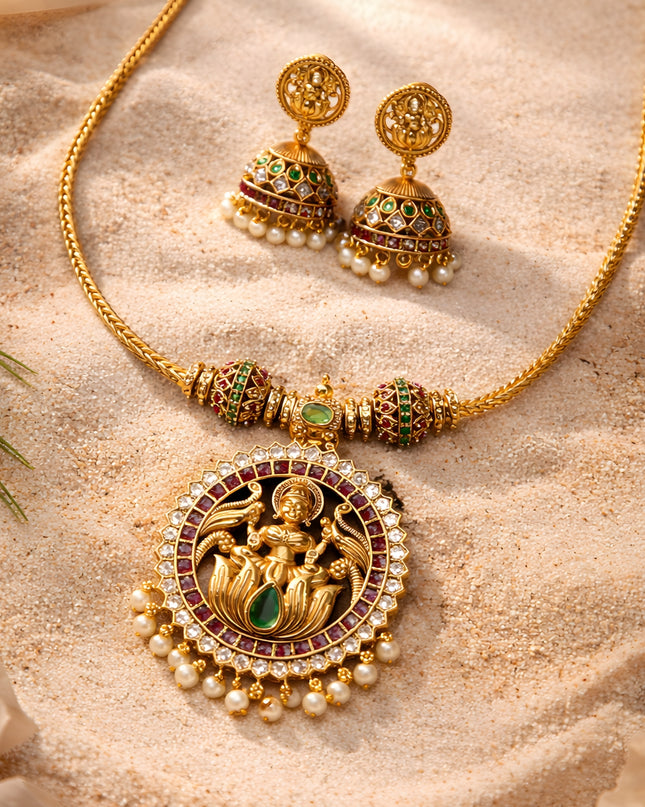 Devika Set – Temple Necklace with Jhumka Earrings