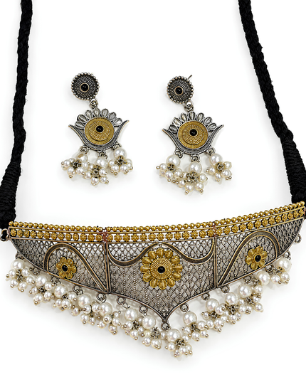 Royal Pearl Oxidised Choker Necklace Set