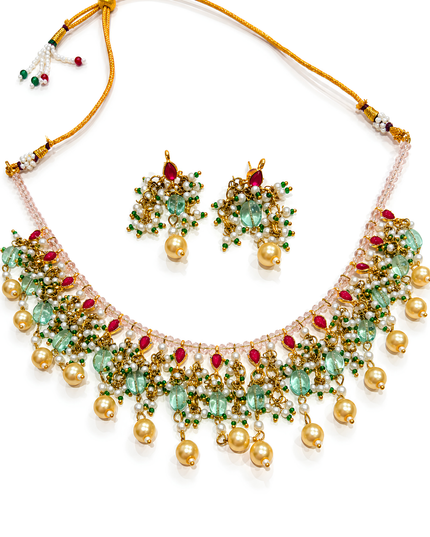 Mehrina Pastel Green Pearl & Ruby Choker Necklace Set