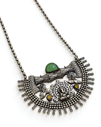 Vighnaharta Oxidised Silver Ganesha Statement Necklace