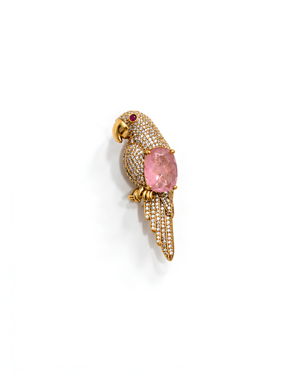 Rosella Pink Parrot Crystal Brooch