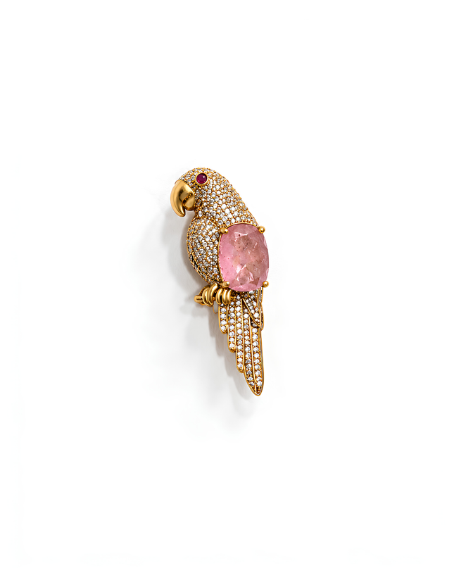 Rosella Pink Parrot Crystal Brooch