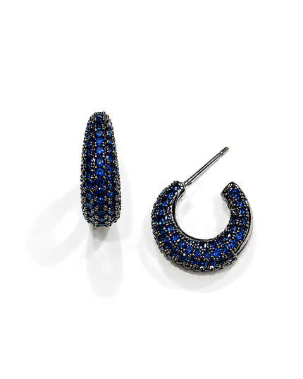 Midnight Sapphire Blue Crystal Pavé Hoop Earrings
