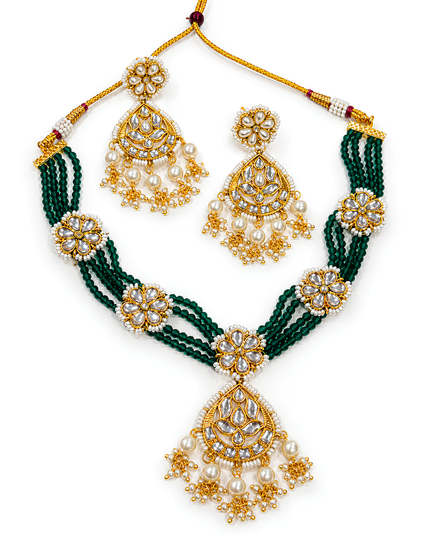 Emerald Meher Pearl Kundan Necklace Set