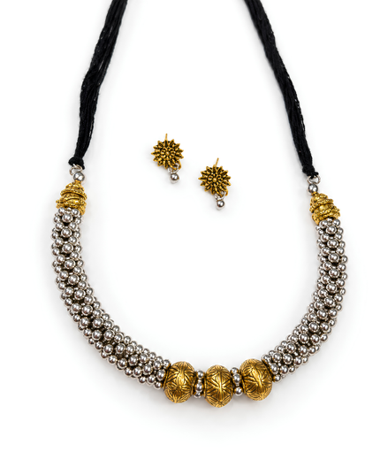 Silver & Gold Beaded Necklace Set