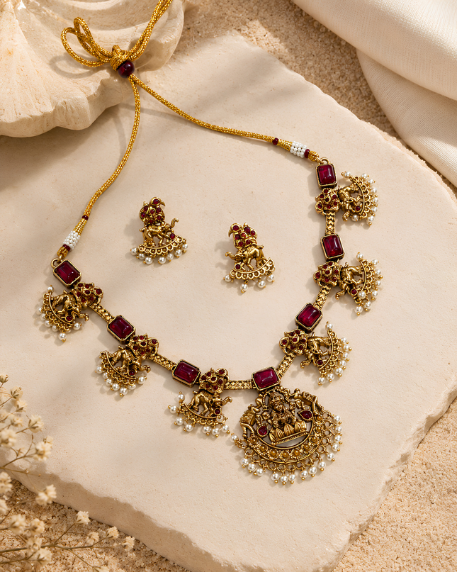 Rajsi Lakshmi Temple Necklace Set