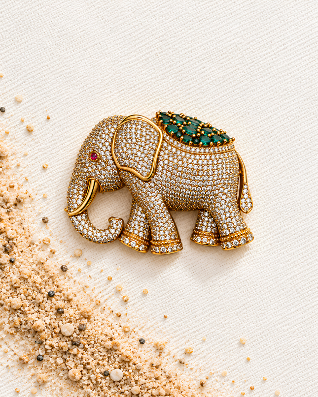 Emerald Royale Crystal Elephant Brooch