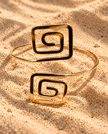 Zyra Golden Geometric Square Spiral Armlet