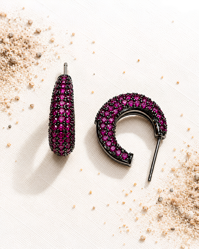 Fuchsia Pink Crystal Pavé Hoop Earrings