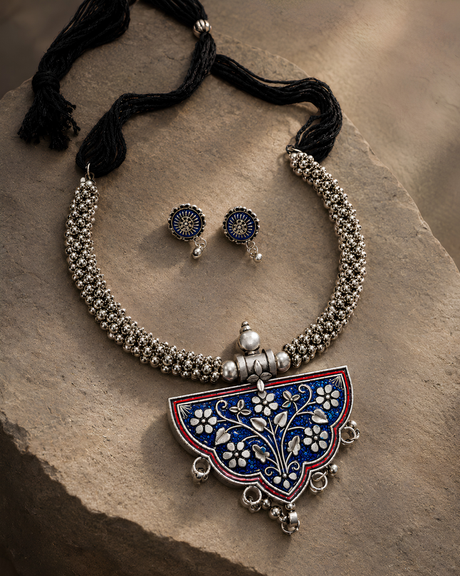 Rama Blue Enamel Heritage Necklace Set