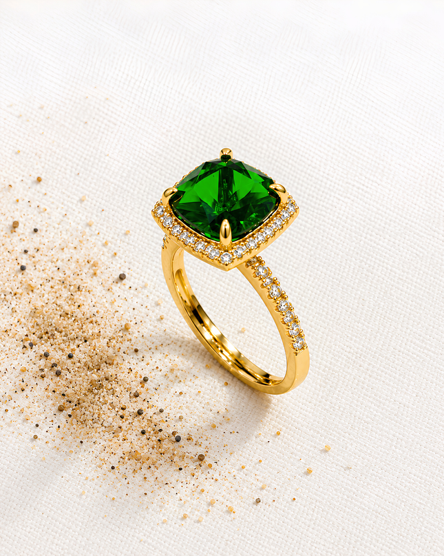 Esmeralda Emerald Green Crystal Halo Statement Ring