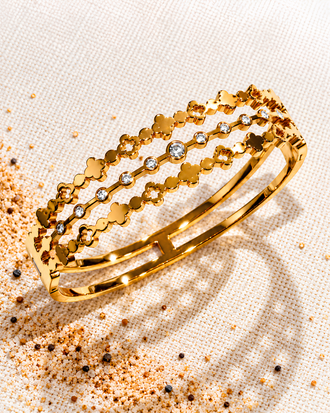 Flora Gold Plated Crystal Floral Statement Bangle