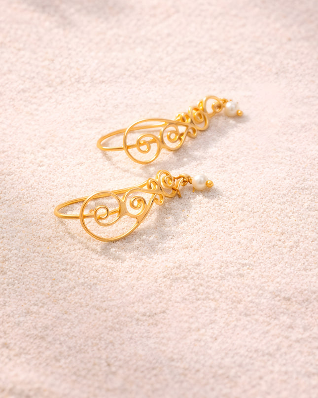 Pearl Swirl Wire Earrings