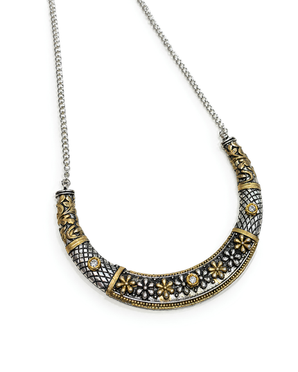 Antique Gold Silver Floral Necklace Set
