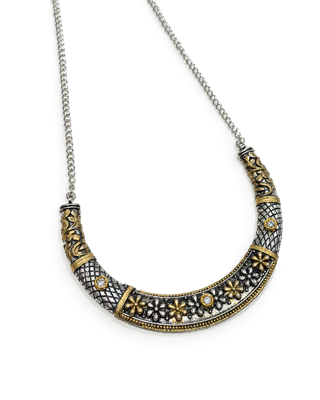 Antique Gold Silver Floral Necklace Set