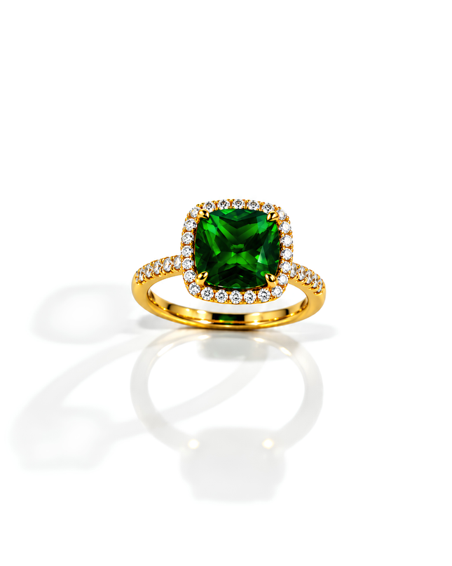 Esmeralda Emerald Green Crystal Halo Statement Ring