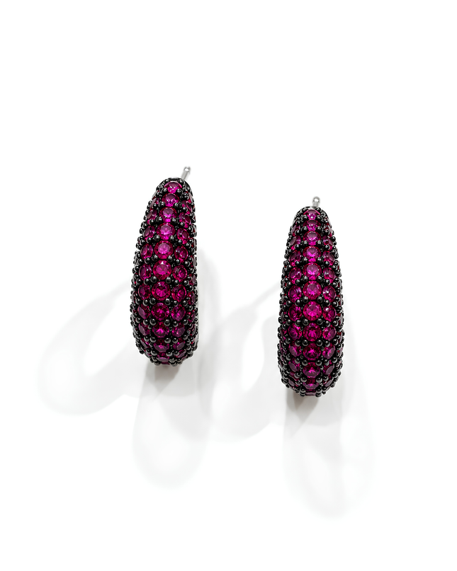 Fuchsia Pink Crystal Pavé Hoop Earrings
