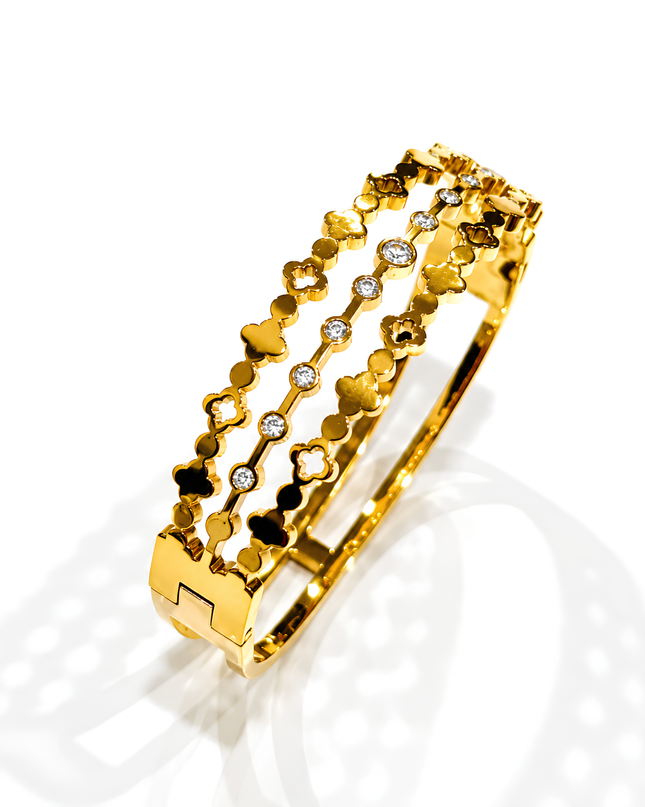 Flora Gold Plated Crystal Floral Statement Bangle