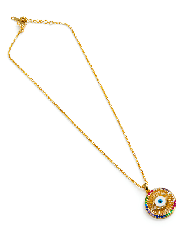 Aureya Gold Plated Multicolour Evil Eye Pendant Necklace