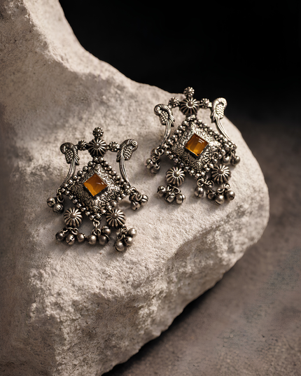Rama Collection Antique Orange Stone Jhumka Earrings