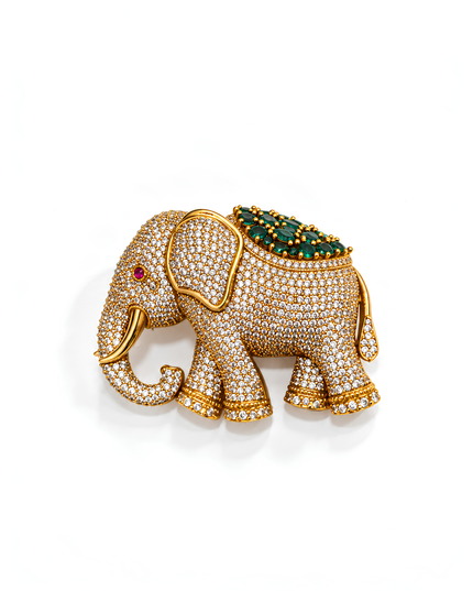 Emerald Royale Crystal Elephant Brooch