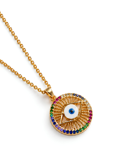 Aureya Gold Plated Multicolour Evil Eye Pendant Necklace
