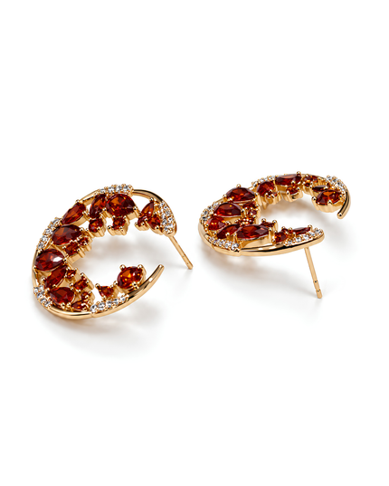 Roselle Ruby Red Floral Crescent Statement Earrings