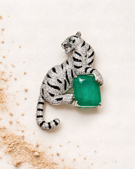 Emerald Guardian Crystal Tiger Brooch