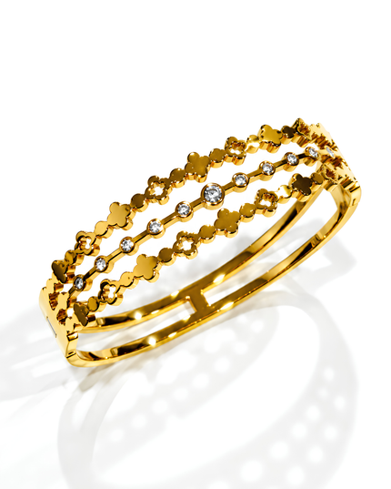 Flora Gold Plated Crystal Floral Statement Bangle
