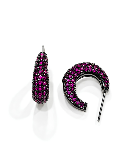 Fuchsia Pink Crystal Pavé Hoop Earrings