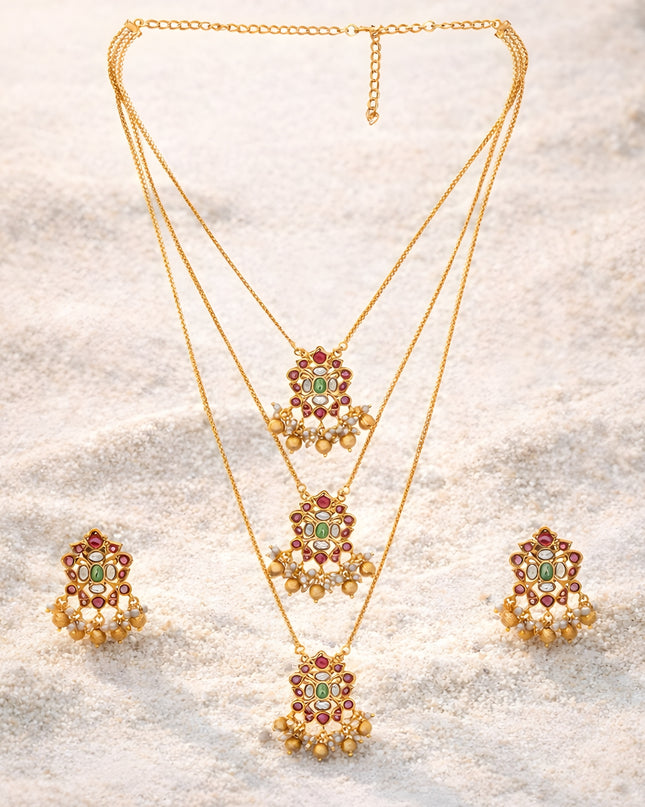 Layered Pendant Necklace with Earrings