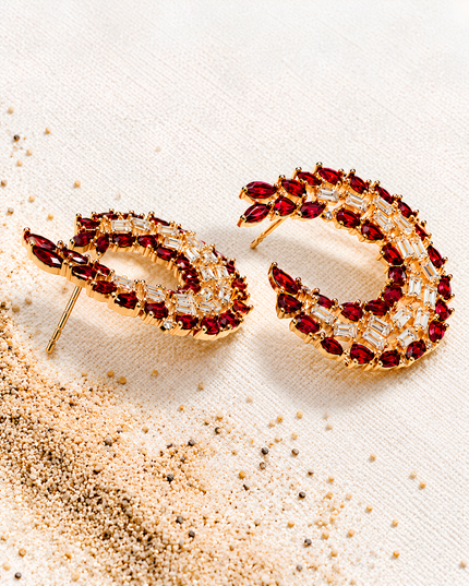 Scarlett Ruby Red Crystal Crescent Statement Earrings
