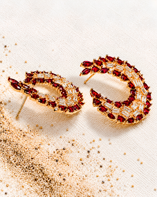 Scarlett Ruby Red Crystal Crescent Statement Earrings
