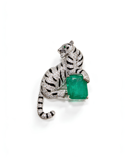 Emerald Guardian Crystal Tiger Brooch