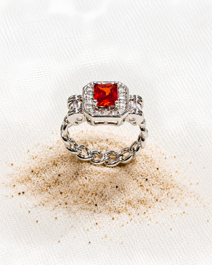Scarlett Ruby Red Crystal Chain Statement Ring
