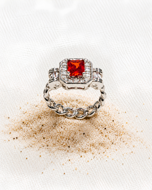 Scarlett Ruby Red Crystal Chain Statement Ring